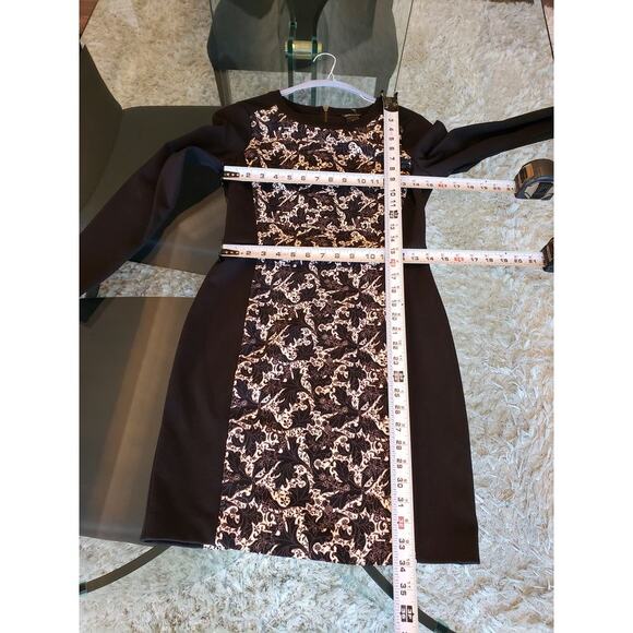 Club Monaco Shift Dress Women's 4 Black Floral Back Zip Long Sleeve Crew Neck - Picture 7 of 10